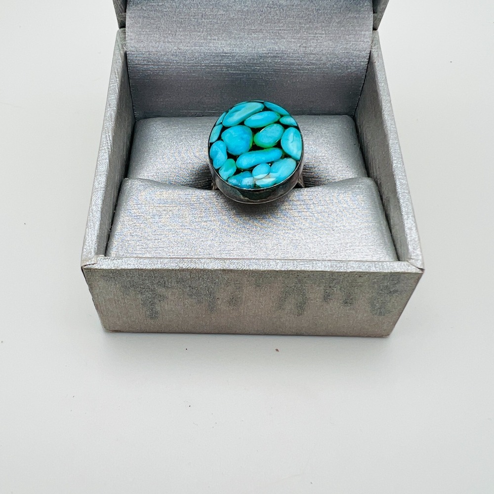 Jay King DTR Ring Turquoise Cluster Mine Finds Size 9 Sterling Silver Hammered